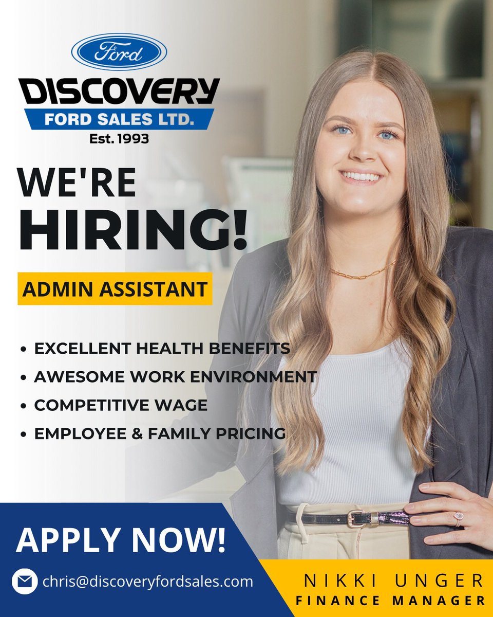 We're on the hunt for a rockstar Admin Assistant! 💥

Enjoy competitive wages, a comprehensive benefits package, exclusive Employee Pricing on vehicles, parts, and services, and even special Family Pricing on vehicles! 👨‍👩‍👧‍👦🚙

Apply now at: bit.ly/34px1Rl ⬅️