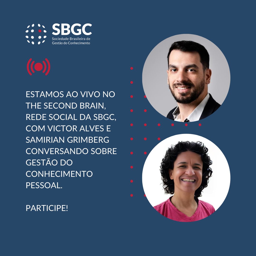 Evento exclusivo para associados.
Se ainda não faz parte da nossa comunidade, aproveite para se associar. sbgc.org.br/faca-parte.html

#gestaodoconhecimento #knowledgemanagement #conceito #prática #educação #gc #km
