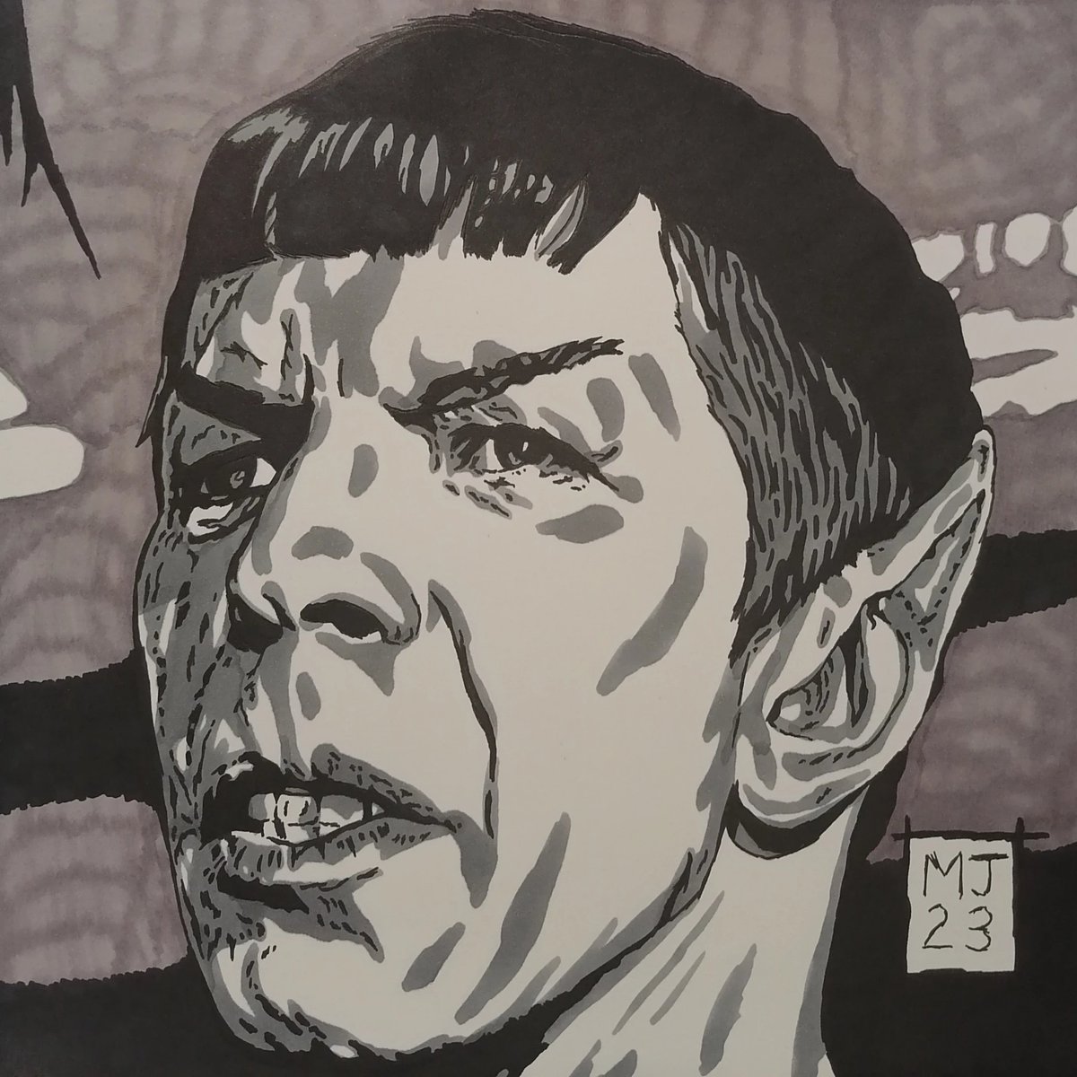 A drawing of the Vulcan Captain Spock, from Star Trek, created using a ball point pen and Graph'it markers. #captainspock #spock #spockedit #startrek #trekkie #trekkies #trekkiesforlife #startrekbeyond #startrekdiscovery #vulcan #marvel #marvelcomic #marvelcomics #comic #comics