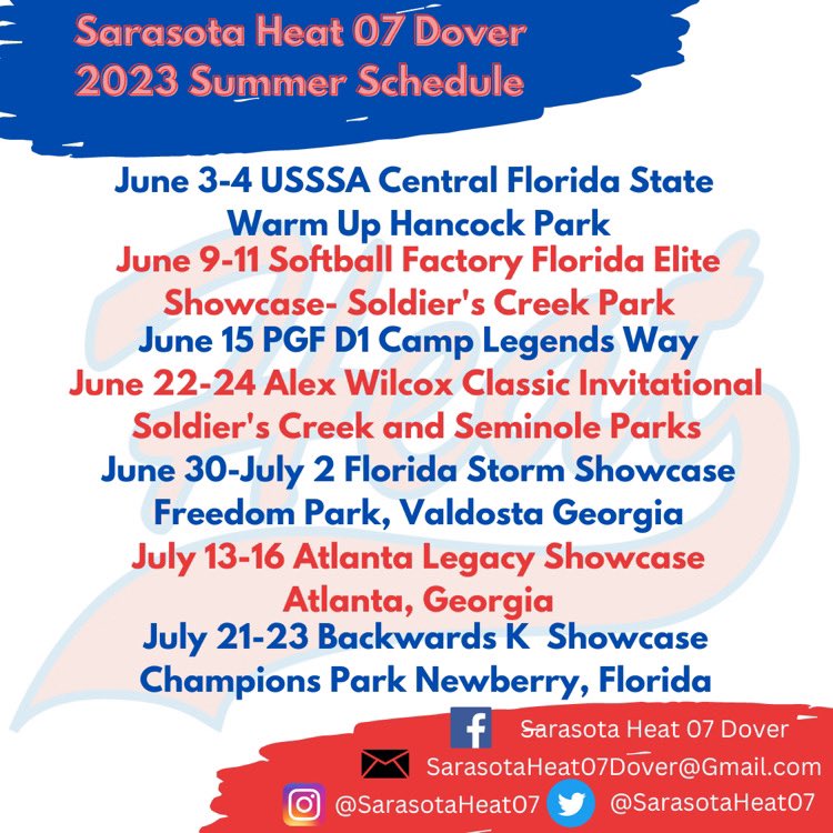 After an awesome high school season, I am very excited to get my summer season started with Sarasota Heat!!
@sarasotaheat07 
<a href="/GyreneSoftball/">Ave Maria University Softball</a> <a href="/TexasSoftball/">Texas Softball</a> <a href="/FGCU_Softball/">FGCU Softball</a> <a href="/FSU_Softball/">Florida State Softball 🥎</a> <a href="/USFSoftball/">USF Softball</a> <a href="/SCFSoftball/">SCF Softball</a> <a href="/FAUSoftball/">Florida Atlantic Softball</a> <a href="/OleMissSoftball/">Ole Miss Softball</a> <a href="/GatorsSB/">Gators Softball</a> 

Look out for #16!!