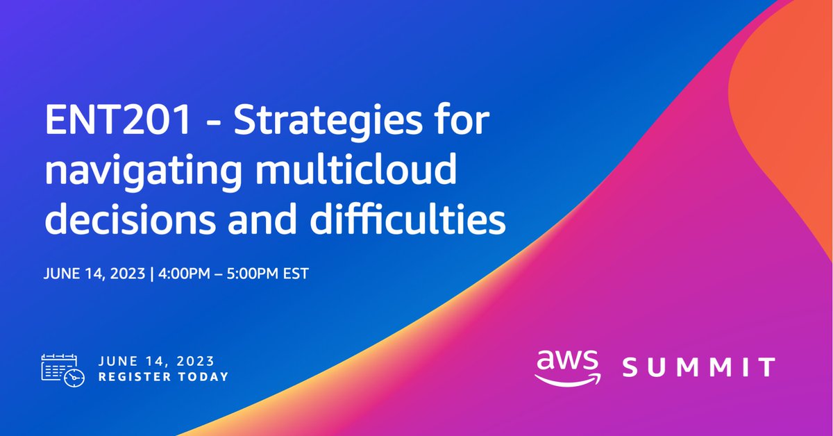 Join me for my session "ENT201 - Strategies for navigating multicloud decisions and difficulties" at the upcoming AWS Summit in Toronto.

aws.amazon.com/events/summits…

#aws #awssummittoronto #multicloud