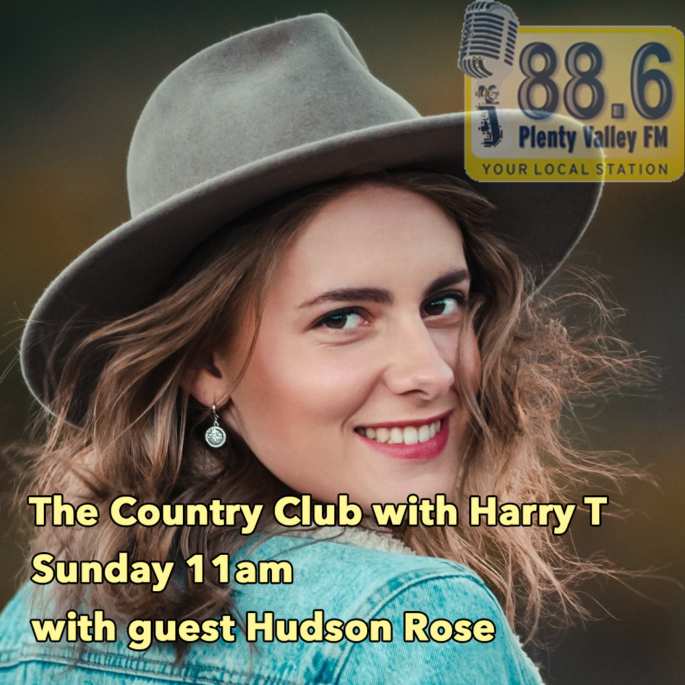PlentyValleyFM's tweet photo. This coming Sunday on the Country Club host Harry T will again be chatting with Hudson Rose, who recently released her new single "Fireflies In Tennessee"

Tune in from 11am to hear them chat about the single and much more!

88.6 Plenty Valley FM or at https://t.co/bvno9WYu8C https://t.co/PITQvarZXR