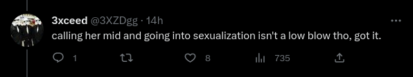 ldkrjrm's tweet photo. @3XZDgg @KitsunessaEN @HUN2R ¨Calling her mid and going into sexualization isn't a low blow tho, got it.¨

To 

¨Talk shit get it back Just like old cod lobbies¨ https://t.co/Tsi26LFVkY