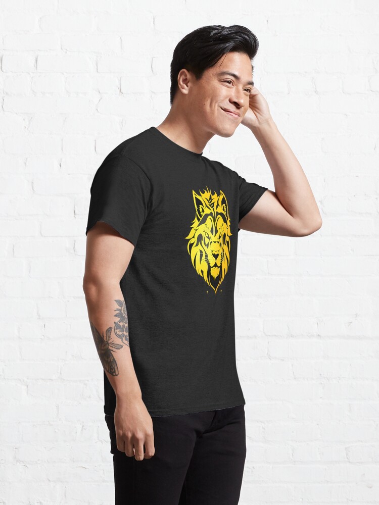 #everydayinMay - Gold is definitely the color of the Lion! And gold goes well with black. But you can choose any color to be the background. #tshirtdesign #redbubble #redbubbleartist #AIart 
redbubble.com/i/t-shirt/Gold…