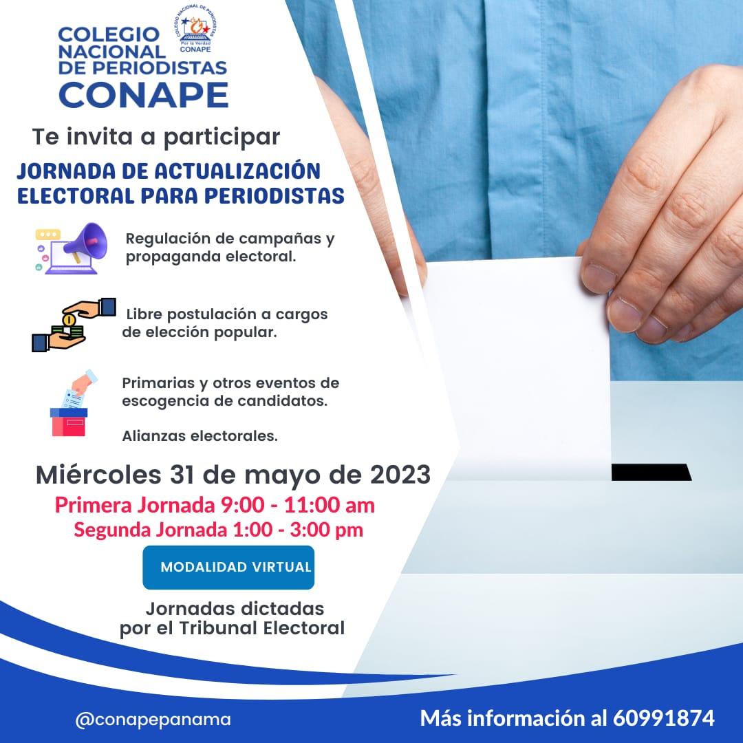 El <a href="/conapepanama/">CONAPE PANAMA</a> <a href="/conapechiriqui/">CONAPE CHIRIQUI</a> te invita a participar en una jornada de capacitación electoral, para periodistas de todo el país, a través de la plataforma zoom, este miércoles 31 de mayo ...
Enlace para unirte a la capacitación 👉 us02web.zoom.us/j/84275823438?…