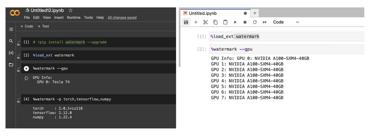 If you are using `watermark` for your Python scripts or Jupyter notebooks: 
Watermark version 2.4 now has a new `--gpu` flag to display available GPU hardware (requires cuda).

Via a kind contribution: github.com/rasbt/watermar…