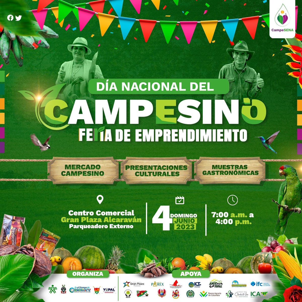 johanasmedina's tweet photo. ¡Honramos y celebramos el trabajo de nuestros campesinos! 
Acompáñanos este 4 junio a la Feria de Emprendimiento en el marco de la celebración del Día Campesino.
Habrá mercado campesino,gastronomía presentaciones culturales.Parqueadero externo del C.C Alcaravan las 7:00 a.m.
💪 https://t.co/3ylizSGrgq