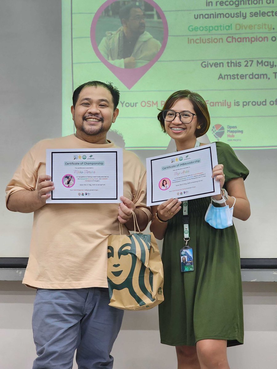 Highlights: #MAPAtalks Volume 1: #MapTheDifference

We recognized our community champions @MikkoTamura - @geoworldmedia #DEI Champion 2023 &amp; <a href="/dfeyeandal/">Feye Andal</a> @YouthMappers Regional Ambassador.

Your OSM 🇵🇭 tribe is proud of you two! ❤️‍🔥 🥰 🌻 ✊🏼 🥹    🌈  🗺️ 

#opendata #openstreetmap