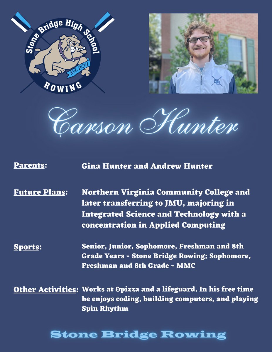 SBHS_Rowing's tweet photo. Class of ’23 seniors – It's the last of our Stone Bridge Rowing Senior Profiles!
Congratulations to these athletes and best of luck in their future endeavors! https://t.co/labpuWEZj7