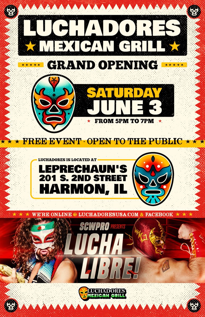 🚨 BREAKING NEWS 🚨

@Latinthunder1 returns to SCWPro this Saturday when we join Luchadores Mexican Grill in Harmon, IL for their grand opening event!

🔹 5pm start
🔹 FREE EVENT

Don't miss a single second of the action! #WWERaw