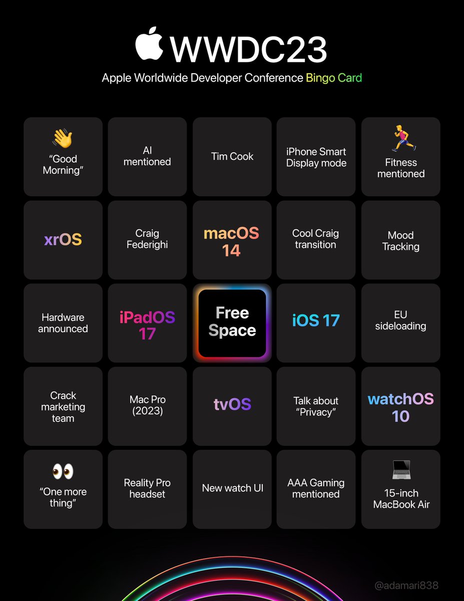 DubDub 2023 Bingo Card🤞 #WWDC23