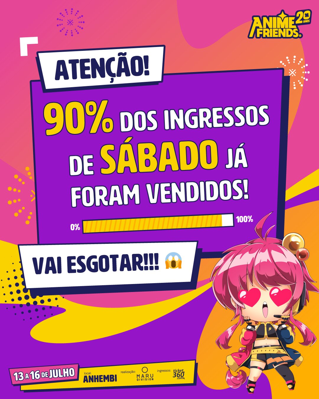 Anime Friends on X: Friend, você pediu e nós atendemos! A venda do  terceiro lote de ingressos foi prolongada até 30/11! Mas não deixe para a  última hora, hein? Compre seu ingresso