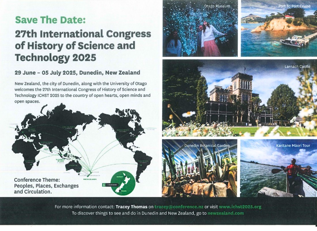 iuhpst_dhst's tweet photo. 27th International Congress of History of Science and Technology

📌 29 June - 5 July 2025

🇳🇿 University of Otago // Dunedin // New Zealand

Register here: https://t.co/AqVlTfigPN https://t.co/C8aoI8gYPs