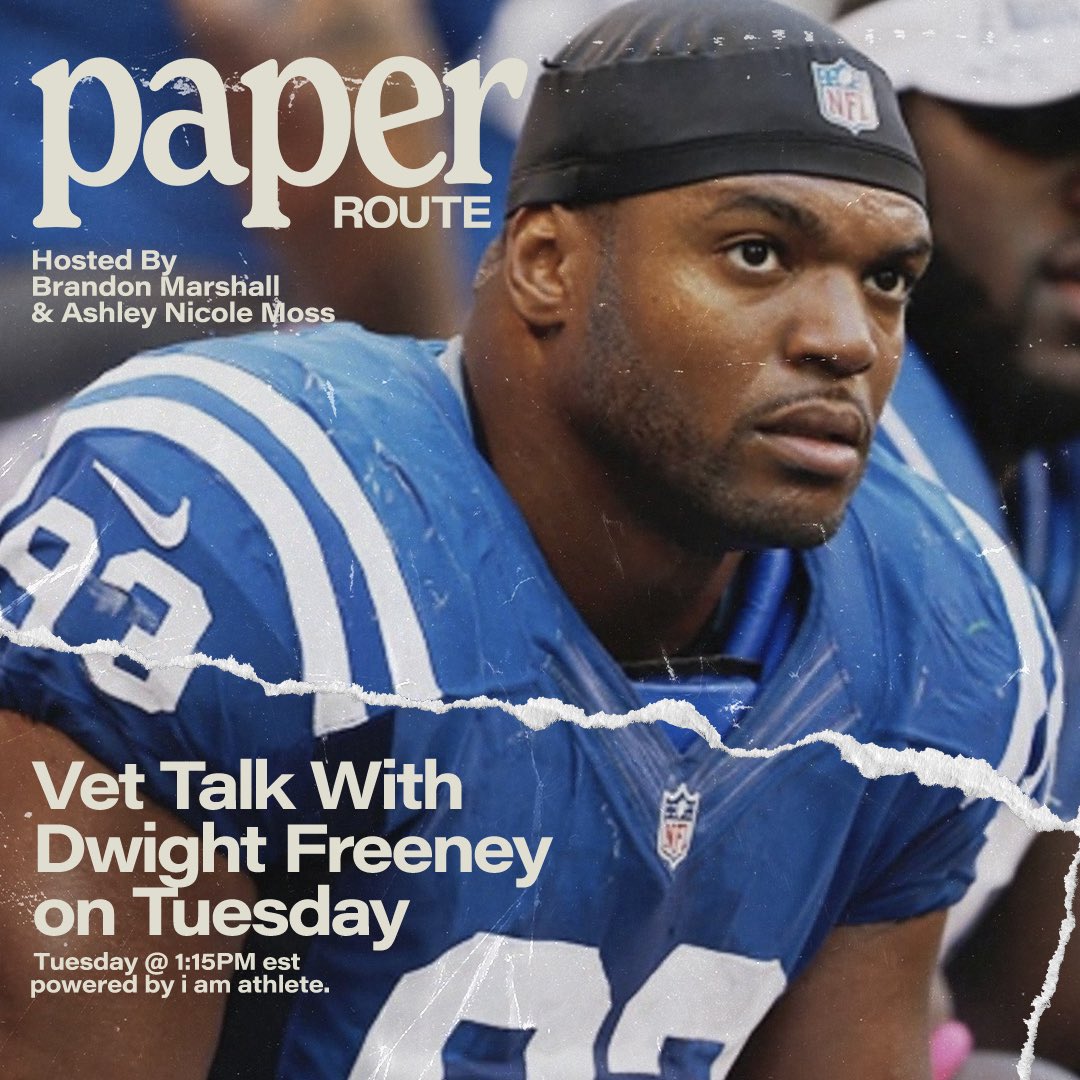 Vet Talk w/ Dwight Freeney on #PaperRoute‼️ Tuesday, May 30th 🗓️ 1pm est // 10am pst ⏰ Subscribe & Tap In 📰 → youtube.com/@IAMATHLETE