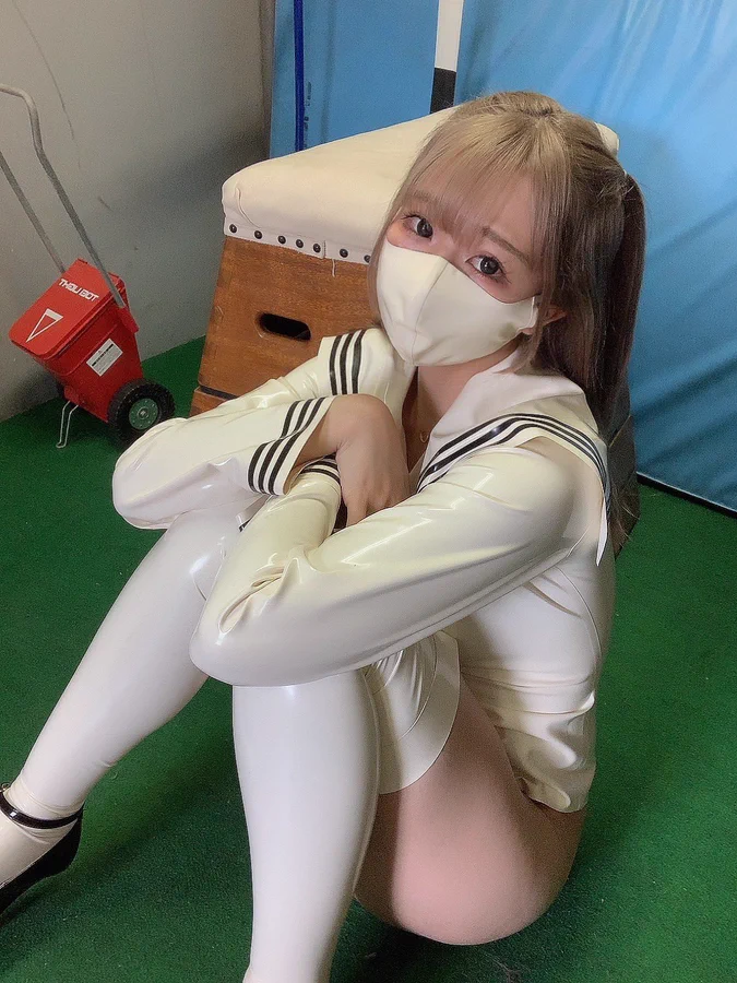 Madoka Tsukimiya,cosplay,latex,schoolgirl,white,stockings,mask