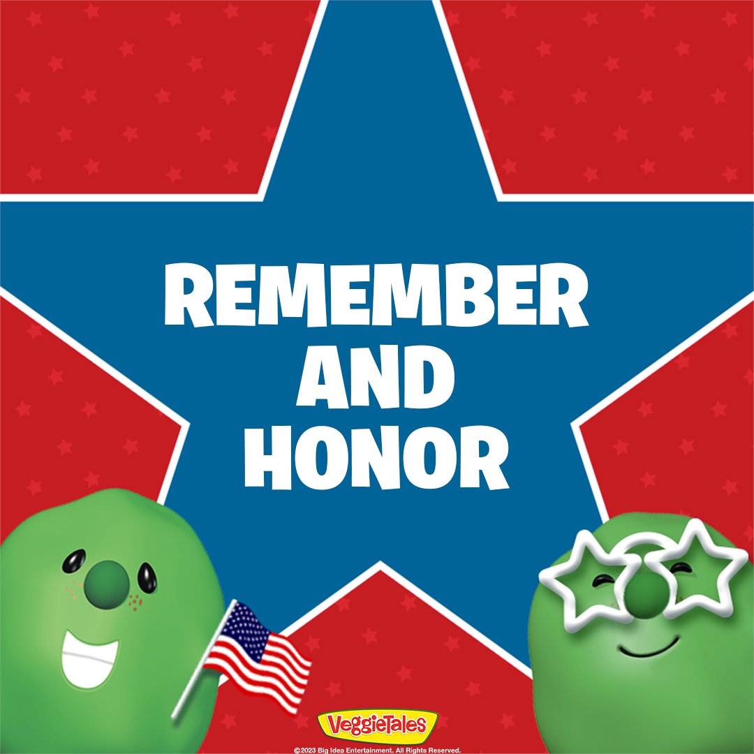 Today, we remember and honor all of America’s fallen service members for sacrificing their lives to defend freedom. We thank you for your service, sacrifice, and selflessness. Happy Memorial Day, Veggie fam! 

#VeggieTales #MemorialDay