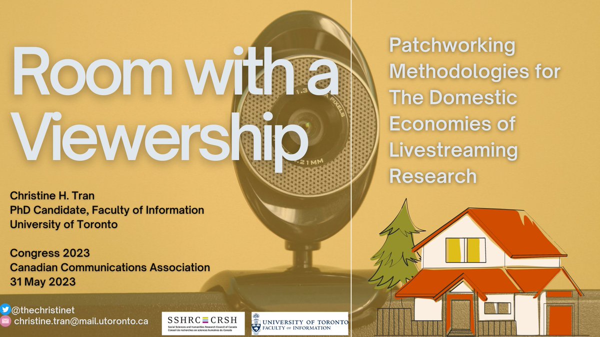 Another one... Kicking off my 1st ever in-person <a href="/CCA_ACdC/">Canadian Communication Association (ACC-CCA)</a> with an oral paper about live streaming in/as home ethnography! 🏠

Watch me (re)play my fieldwork with patchwork methods, digital housekeeping &amp; the co-production of risk between scholars &amp; streamers @ 3:30 pm #cca23