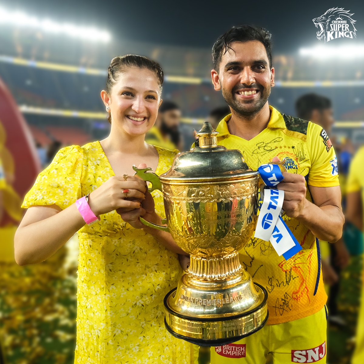 ChennaiIPL's tweet photo. Moment to Cherrish 🤩

#CHAMPION5 #WhistlePodu #Yellove 🦁 https://t.co/MzEoq38P49