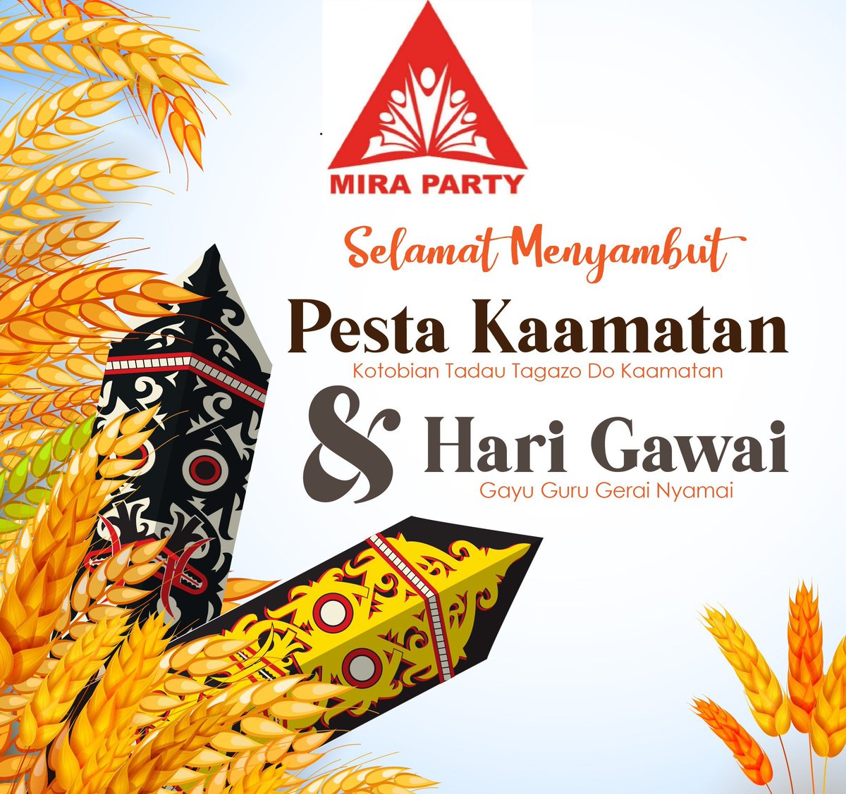 Dramirmiraparty's tweet photo. *Selamat Hari Gawai 2023*

To friends and fellow associates Selamat Gawai Dayak Ngajih ka lantang senang Gayu guru, gerai nyamai bertuah berlimpah ruah nyambut taun ti datai.

#MalaysiaMADANI
#DrAmirMiraParty https://t.co/hrB65HBSRb
