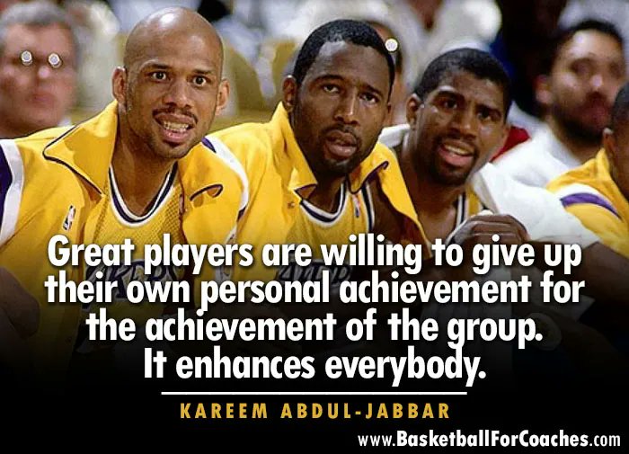 BballCoachMac's tweet photo. "Great players are willing to give up their own personal achievement for the achievement of the group.

It enhances everybody"

- Kareem Abdul-Jabbar https://t.co/HWfeINQu7d