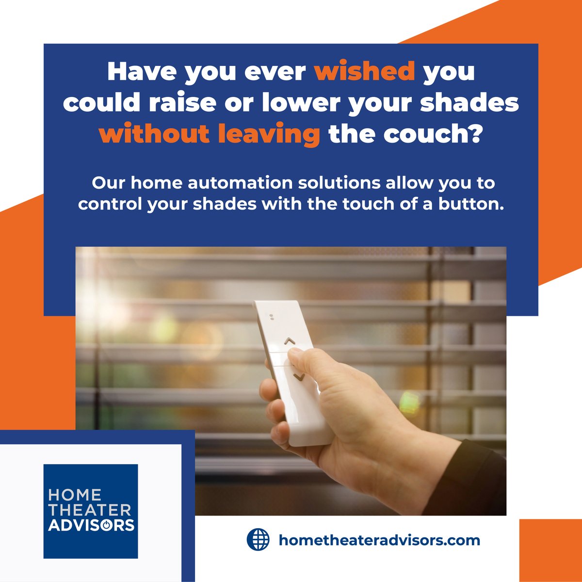 htadvisors's tweet photo. No need to get up to adjust your shades! Our home automation solutions allow you to control them with ease.

Contact us today and get a FREE ESTIMATIVE: https://t.co/iI35nnGiuK

#smarthome #homeautomation #technology https://t.co/2BD41la3uD