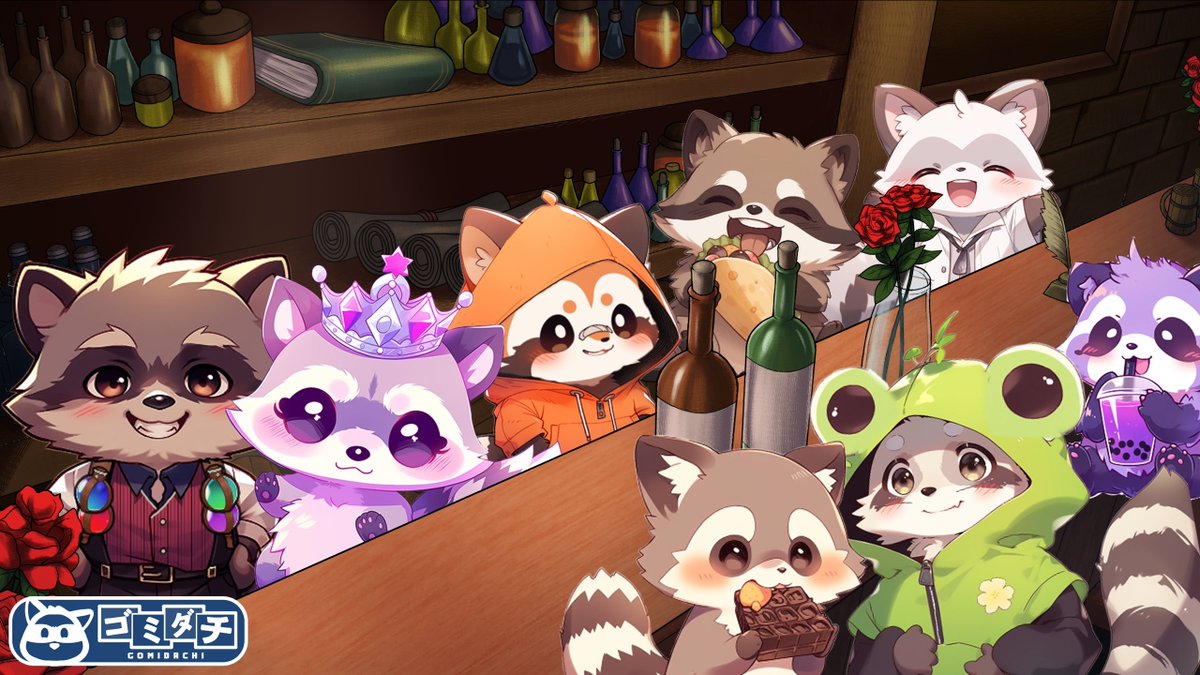 gomidachi's tweet photo. The whole Gomidachi family in one photo! Can you tell which ones are which?

@LeonAsraTV 
@i8ChocoMousse 
@8infinitytaco8   
@PowDown2Me 
@ManaiaQShine 
@MisoSoda1 
@ProHeroGalahad 
@Lumi_Violette 

#Gomidachi #vtubers #twitchtv  #justchatting https://t.co/u8cb1GkRU2