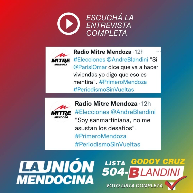 AndreBlandini's tweet photo. Agradezco a Radio Mitre por su compromiso con la difusión de la información y por proporcionar un espacio que promueve la participación ciudadana informada. Puedes escucharlo también en este enlace: https://t.co/So0JCbmqqU 📻
#AndreaBlandini #504B #GodoyCruz #NosUneElFuturo https://t.co/SZWlFgzcSA