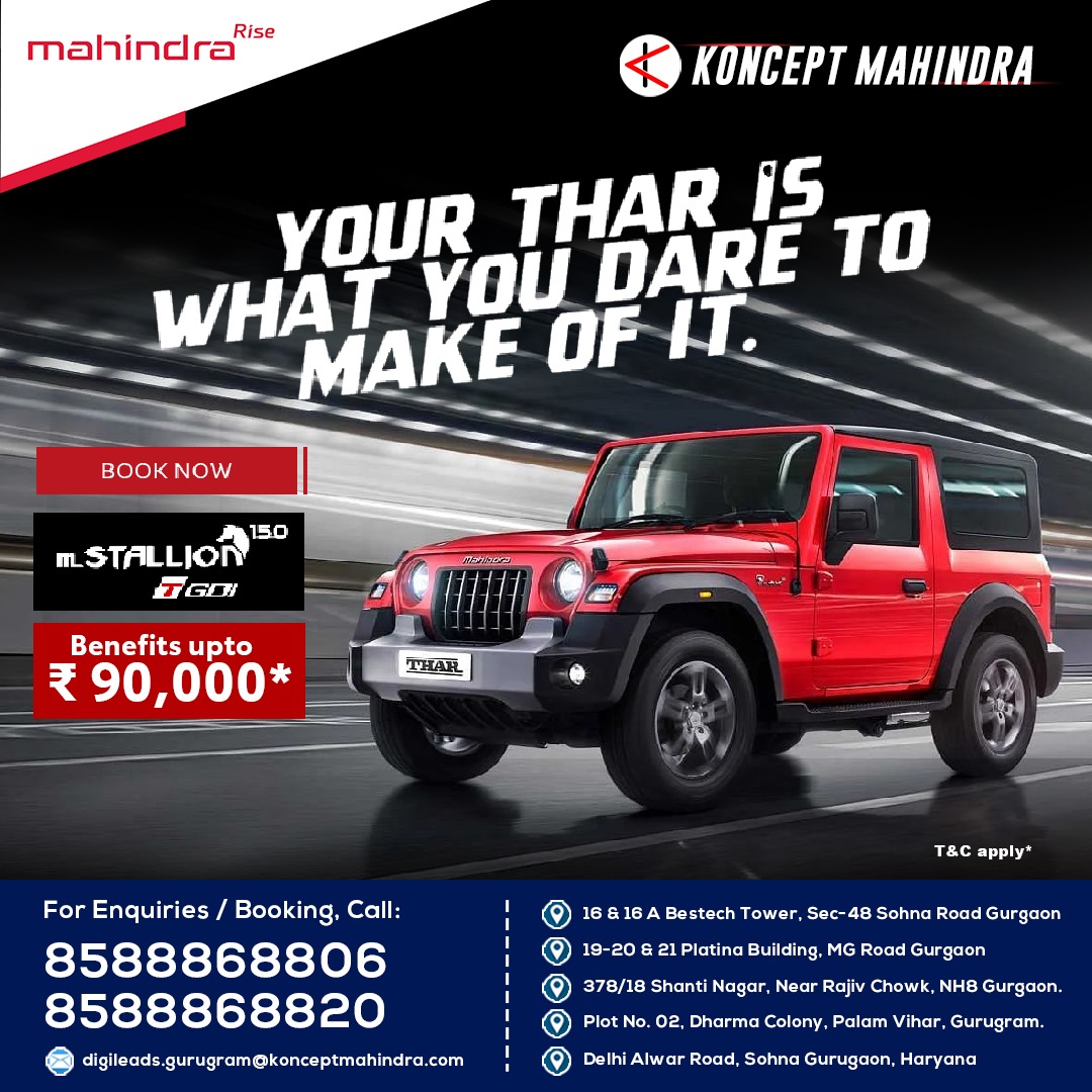 Get ready to unleash your spirit of adventure with the #MahindraThar🚘. Designed to tackle the toughest terrains and provide an exhilarating driving experience, the Thar is the ultimate companion for those who dare to explore the great outdoors.
.
👉 Book a #TestDrive now!