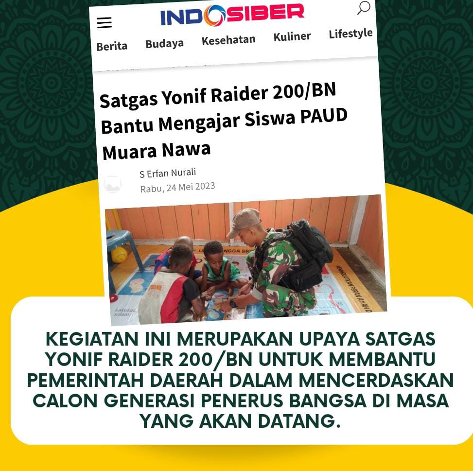 Kegiatan mengajar ini merupakan upaya Satgas Yonif Raider 200/BN untuk membantu Pemerintah Daerah dalam mencerdaskan calon generasi penerus bangsa
#TNIPolriCerdaskanAnakPapua 🔥