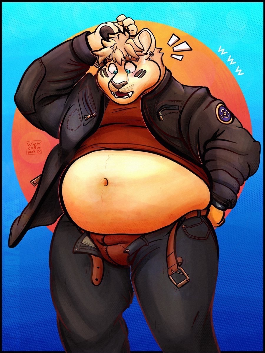 so i made my fursona permanently chunkier - mr. hot stuff here can’t quite believe what he’s seeing ✨