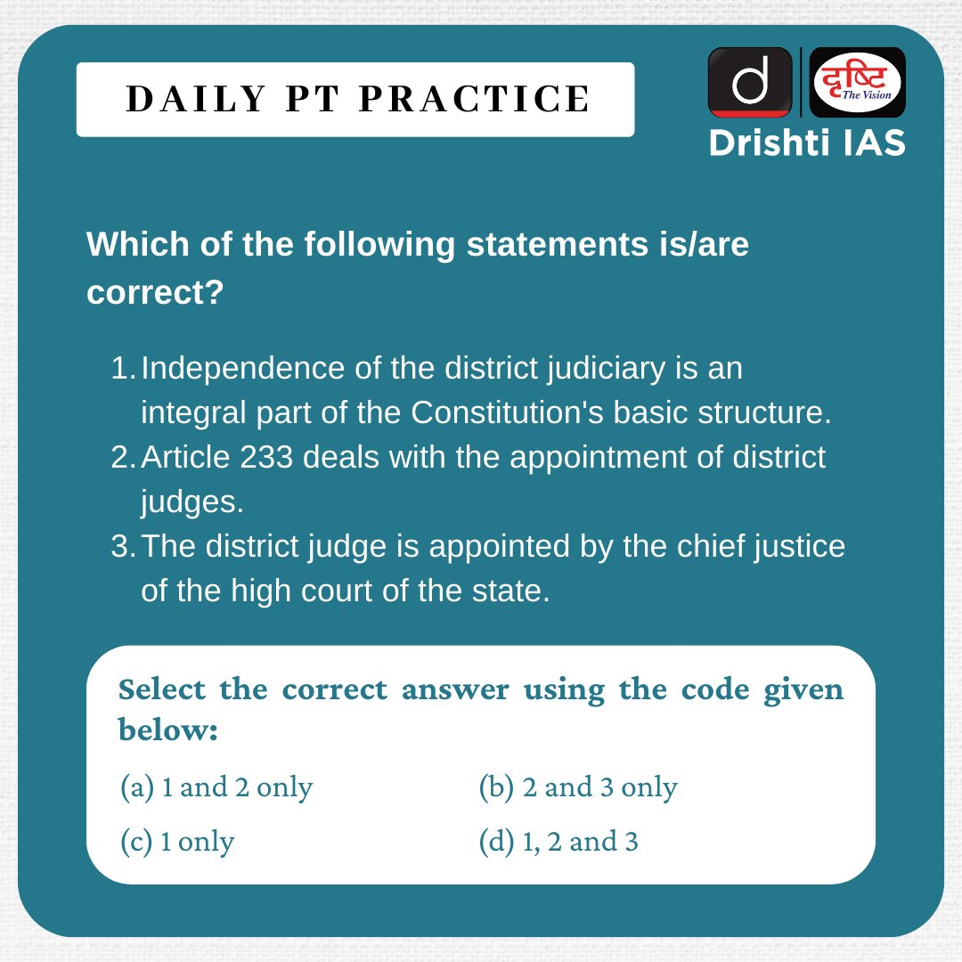 Here is today's #PT #Practice #Question along with the explanation. Best of luck!

Read More at drishtiias.com/daily-updates/…

#UPSC2023 #UPSCPrelims #CurrentAffairsToday #UPSCNewsAnalysis #CurrentAffairs #CurrentAffairs2022 #DrishtiIASEnglish #DrishtiIAS