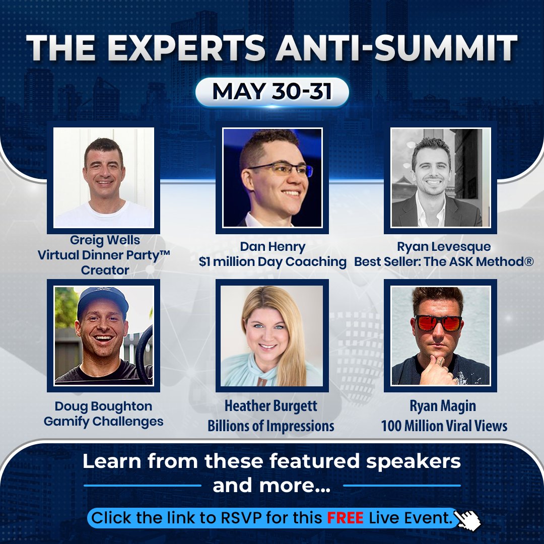 Join us this week for this free 2-day conference! Hosted by <a href="/GreigWells/">Greig Wells</a> with <a href="/danhenry86/">Dan Henry</a> and 50 other top experts! #businessgrowth facebook.com/groups/experts…