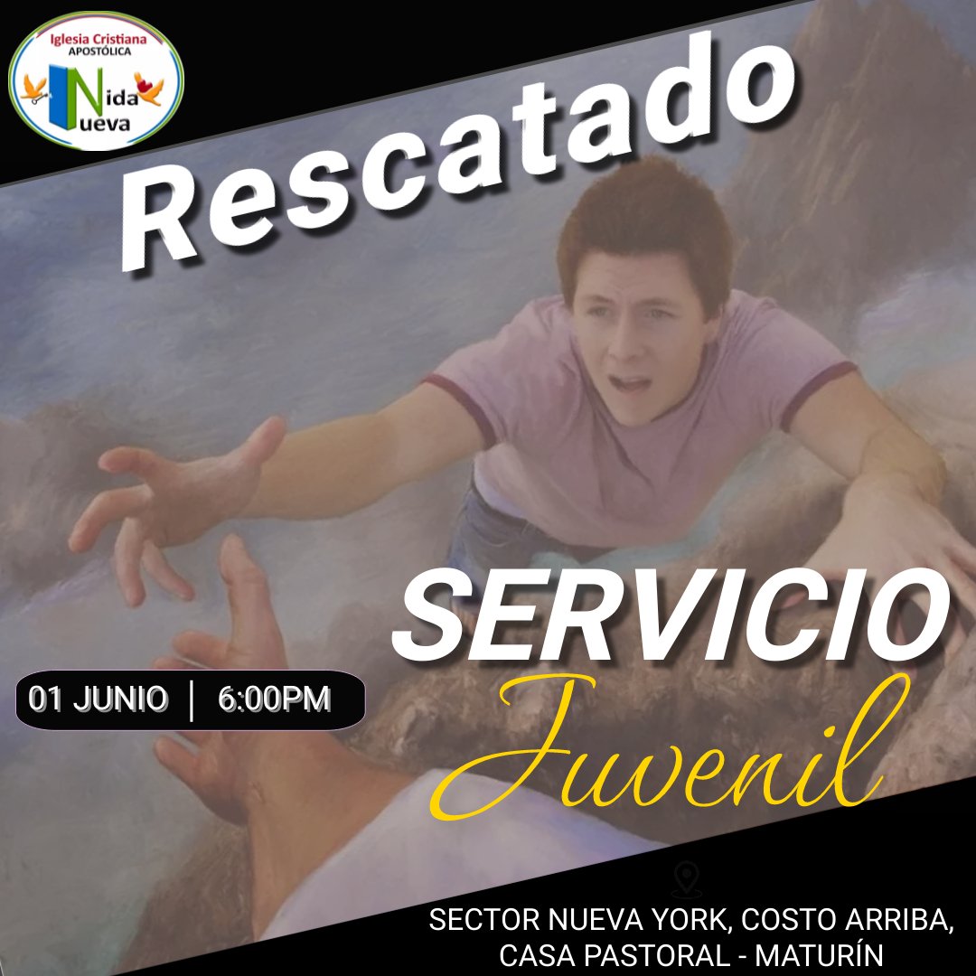 igvidanueva's tweet photo. Te invitamos a nuestro SERVICIO ESPECIAL JUVENIL, de nuestra Iglesia Vida Nueva II, ubicada en el Costo.

Predicador: Moisés Salazar
🗓️ Jueves 01 Junio 
🕑 6:00 pm
🔥 Te esperamos 🔥
.
.
.

Nuestras Redes Sociales:
👤📲 ➡️ https://t.co/qWuMB2p2bW

💌 📸➡️ https://t.co/9Rn3ZHzBac https://t.co/yf9NtzVVtu