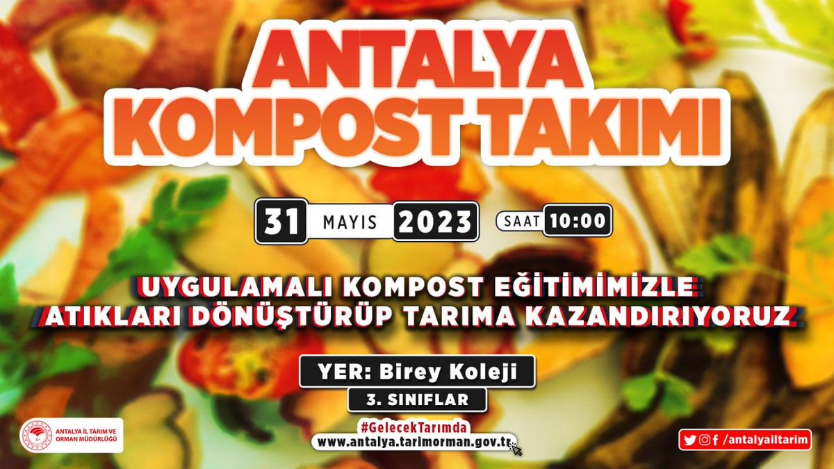 #AntalyaKompostTakımı
31 Mayıs'ta Uygulamalı Kompost Eğitimimizle atıkları öğrencilerimiz ve öğretmenlerimiz ile birlikte   komposta dönüştürüp tarıma kazandırıyoruz...
Birey Koleji/#Muratpaşa

#GelecekTarımda #TarımAntalyada

<a href="/gokhankaraca_/">Gökhan Karaca</a>
<a href="/ersinyazici1/">Ersin YAZICI</a>
<a href="/VahitKirisci/">Prof.Dr.Vahit Kirişci</a>