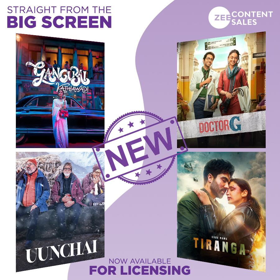 Fresh from the Box Office.

To screen all New Movies available for Syndication, write to us at contentsales@zee.com

#Movies #DigitalContent #TopRatedContent #Zee #ZeeContentSales #Bollywood #Blockbusters #Entertainment #Gangubai #Uunchai #CodeNameTiranga #DoctorG