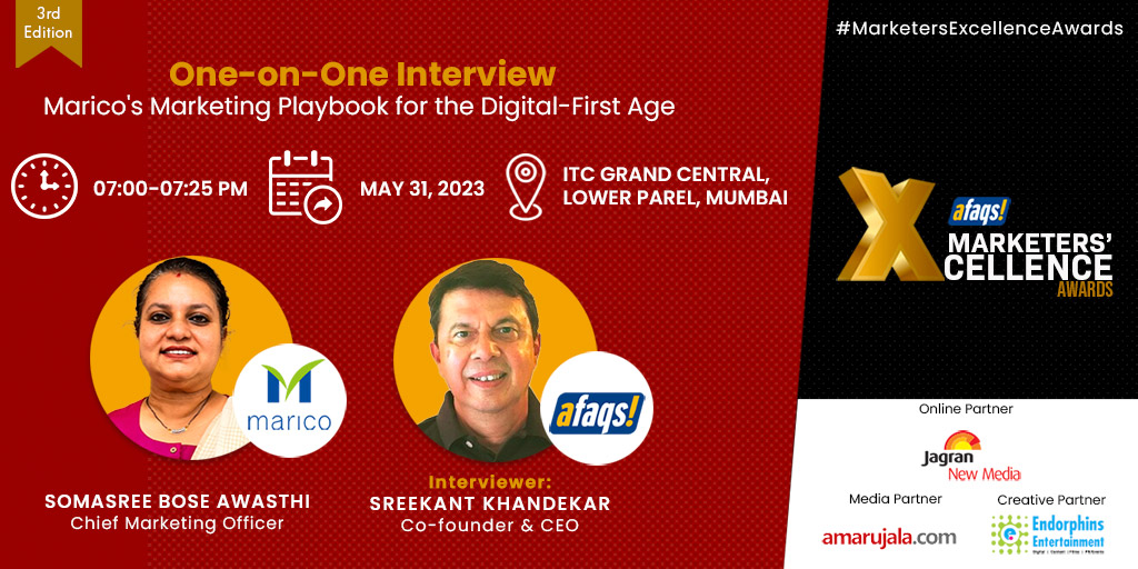 MarketersAwards's tweet photo. Marico Limited's Somasree Bose Awasthi will be joining us tomorrow at Marketers' Excellence Awards 2023.
She will be gracing the stage by sharing crisp insights on the brand's marketing playbook for the digital-first age.
Know more: https://t.co/NleHAYQb74

#Marketing | @afaqs https://t.co/QGMIUzJp5Q