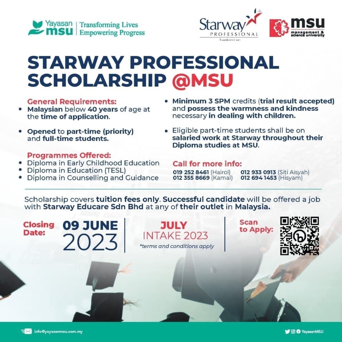𝐒𝐂𝐇𝐎𝐋𝐀𝐑𝐒𝐇𝐈𝐏𝐒 𝐅𝐎𝐑 𝐘𝐎𝐔!! Last call for Starway Scholarship for July Intake 2023. Don't miss the chance. Apply now 👉 bit.ly/3EXx8C8 #Scholarships #SPM2022