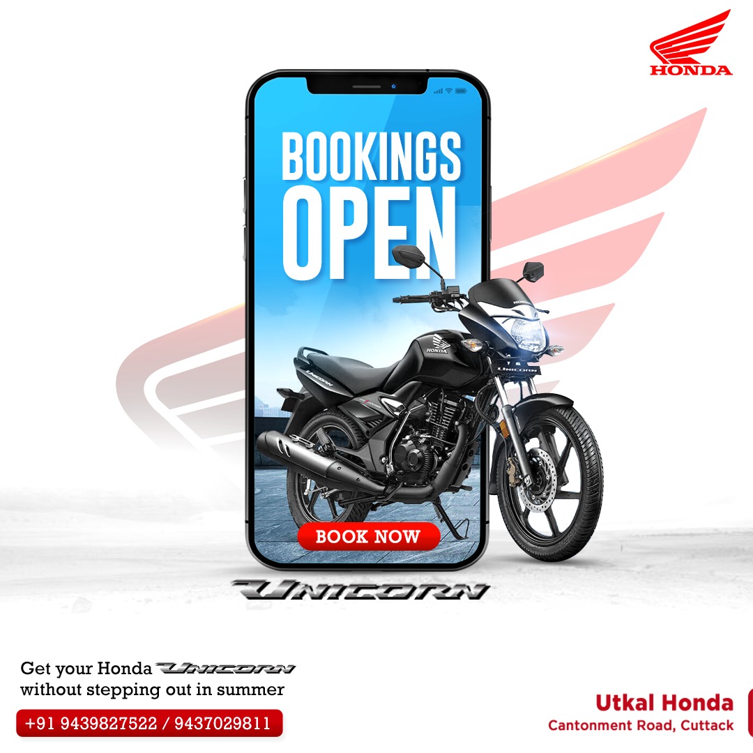 Book your Honda Unicorn NOW and get style delivered at your doorstep. 

Call Utkal Honda today Cantonment Road, Cuttack today. Call Us :- +91 94398 27522 / +91 9437029811Tel:-0671 2304628

#UtkalHonda #UtkalHondaCuttack #BookNow #BookingOpen #HondUnicorn #CBUnicorn