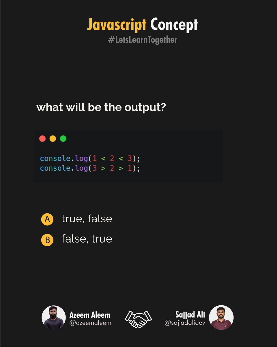 🔎 JavaScript Comparison Challenge! 🔍

Can you predict the output of the following code snippets?
The outcome may surprise you.

#javascript #ChatGPT #SoftwareEngineering