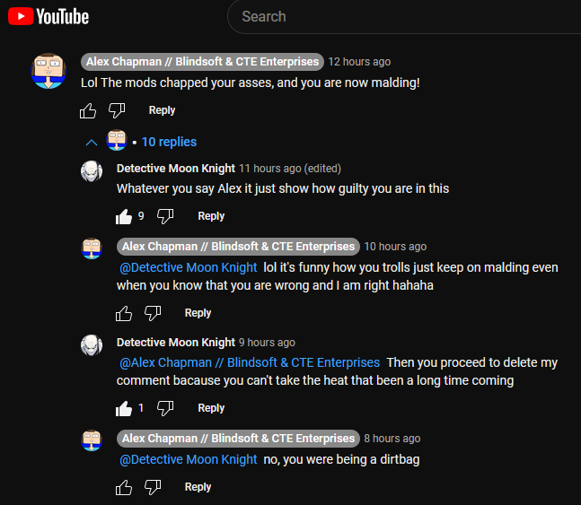 B4k4Survivor's tweet photo. Just putting these screenshots here of some comments left recent on @alchappersyt 's YT video about #DJLaunchpad because #Crappers seems really proud of deleting like 95% of the comments ppl left, many which called for him to ban minors from his discord https://t.co/jlOBccDOaY https://t.co/W98ks3EmUN