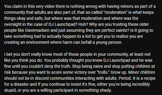 B4k4Survivor's tweet photo. Just putting these screenshots here of some comments left recent on @alchappersyt 's YT video about #DJLaunchpad because #Crappers seems really proud of deleting like 95% of the comments ppl left, many which called for him to ban minors from his discord https://t.co/jlOBccDOaY https://t.co/W98ks3EmUN