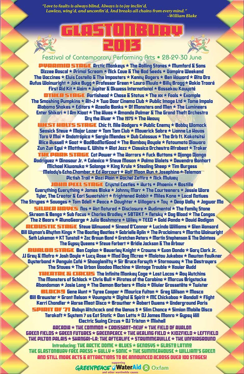 TheGlastoThingy's tweet photo. On this day in...
2003
2013
2017
2022
... the full Glastonbury line-up was published.

#Glastonbury https://t.co/DEvzETXcuq