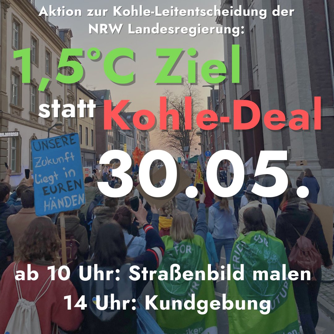 Jetzt geht's nach Düsseldorf! Der WDR schreibt:  Der BUND, NRW will mit anderen Vereinen in Düsseldorf die Botschaft '1,5 Grad-Ziel statt Kohle-Deal' auf die Rheinuferpromenade malen. So wird kritisiert, dass die Klimaschutzziele trotz früherem Kohleausstieg nicht erreicht wird.