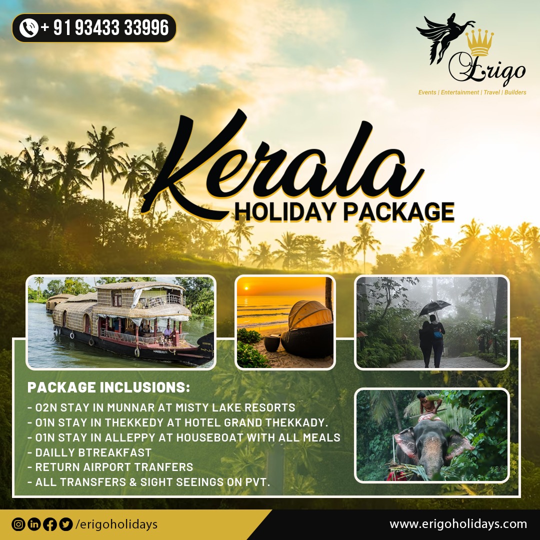 Escape to Kerala with our exclusive holiday packages.

#erigo #erigo­_events #erigoholidays #travel #munnar #kerala #keralatourism #mistylake #mistylakeresort #houseboat #keraladiaries #kochi #kannur #keralatravel #india #explorekerala #keralavibes #holidaypackages