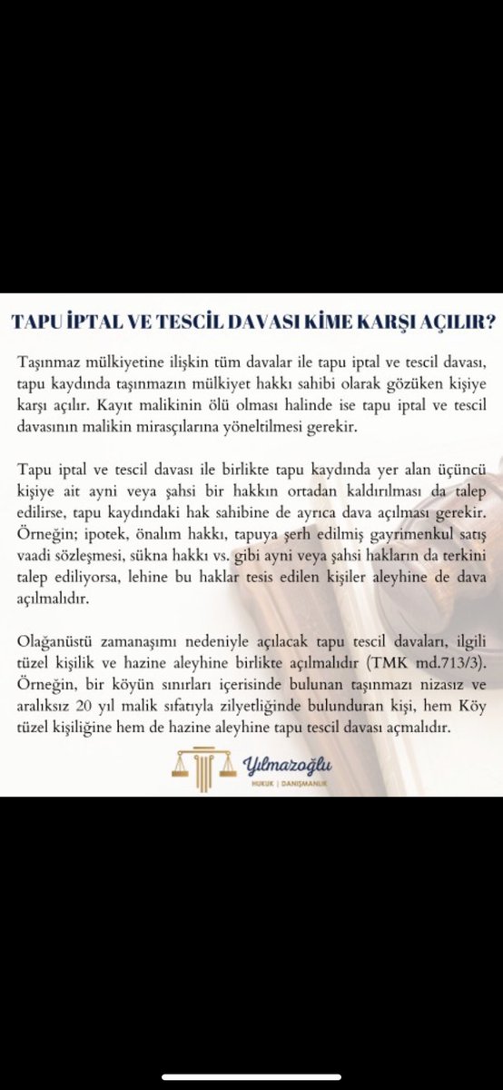AvTarikCilekci's tweet photo. Hukuksal Bilgilendirme;
-Tapu İptal ve Tescil Davası Nedir?
-Tapu İptal ve Tescil Davası Kime Karşı Açılır?
-Tapu İptal ve Tescil Davası Nasıl Açılır?
-Tapu İptal ve Tescil Davası Hangi Nedenlerle Açılır? https://t.co/lxz8c3dyEw
