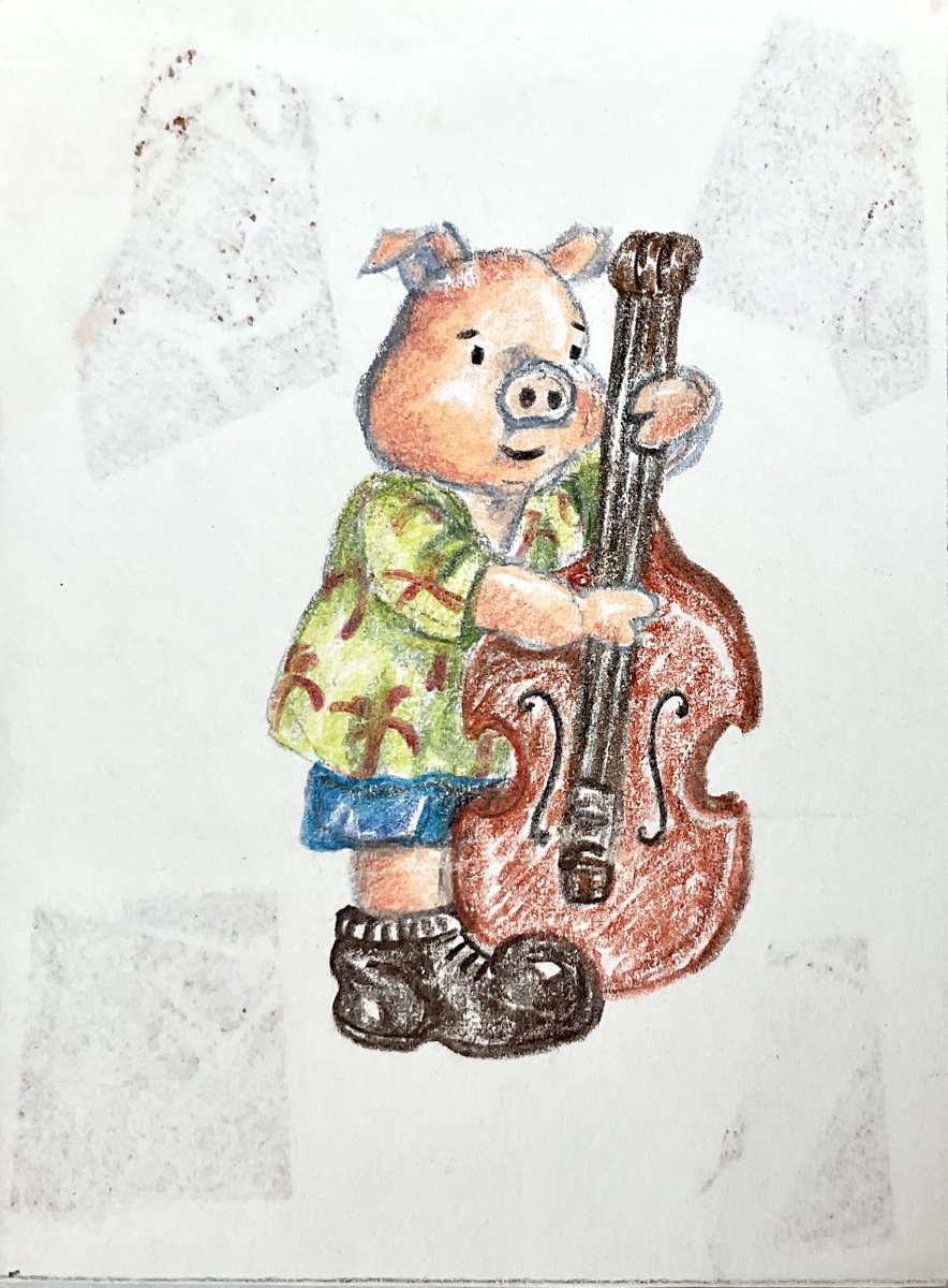 I’m in Grandma mode during the half term break, so there’s no new work in progress. Have an old drawing of a pig playing a bass for now and we’ll squeak soon.
#halfterm #pig #bassplaying #music #musical #oldwork