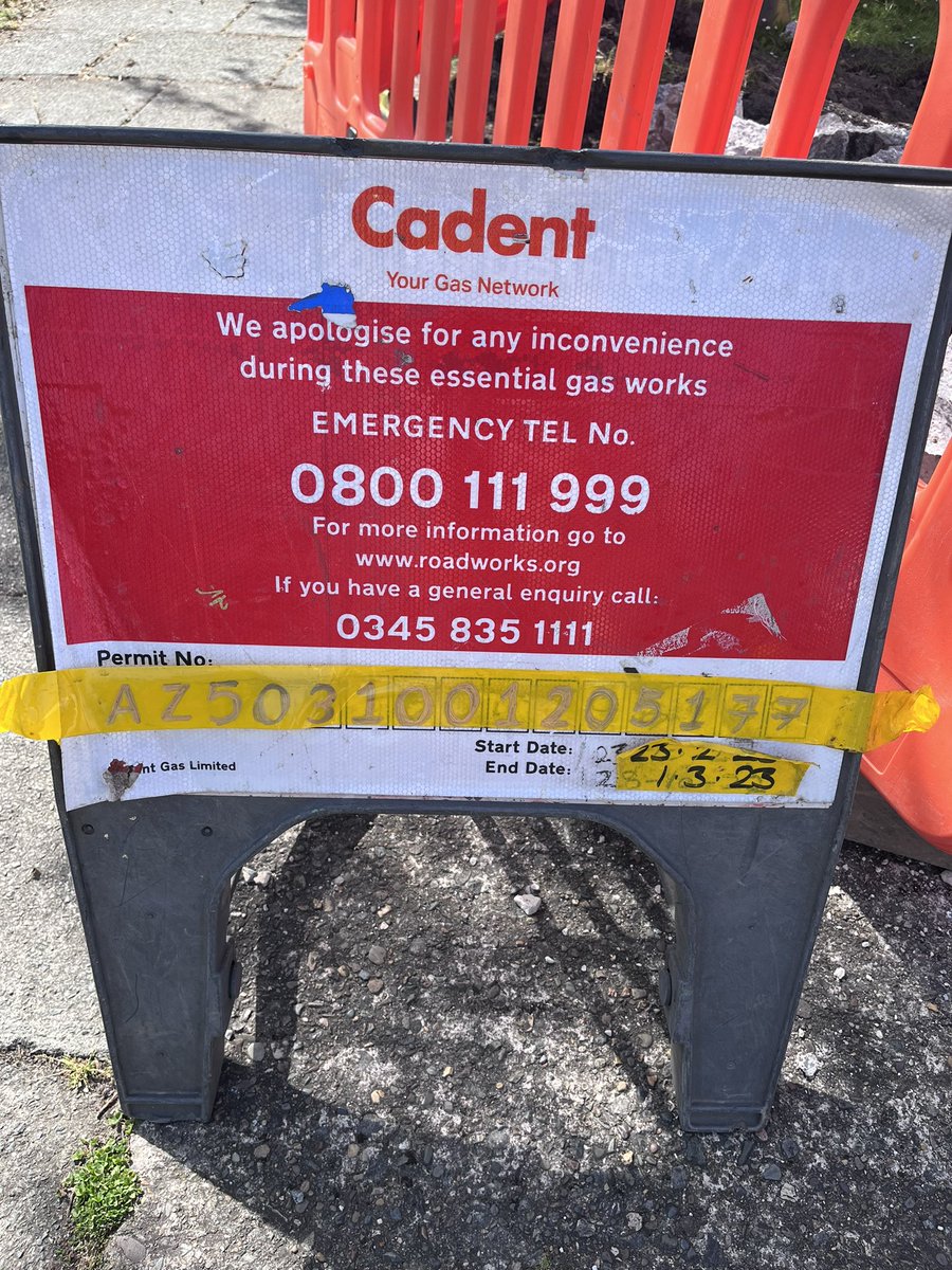 jo_chasing's tweet photo. @CadentGasLtd driveway blocked with no warning, no communication, last thing on Friday - right before a bank holiday weekend where no work was done. Workers left lunch rubbish including plastic, which has littered the street. Signage out of date and phone number doesn’t work. https://t.co/lLipBeVaUM
