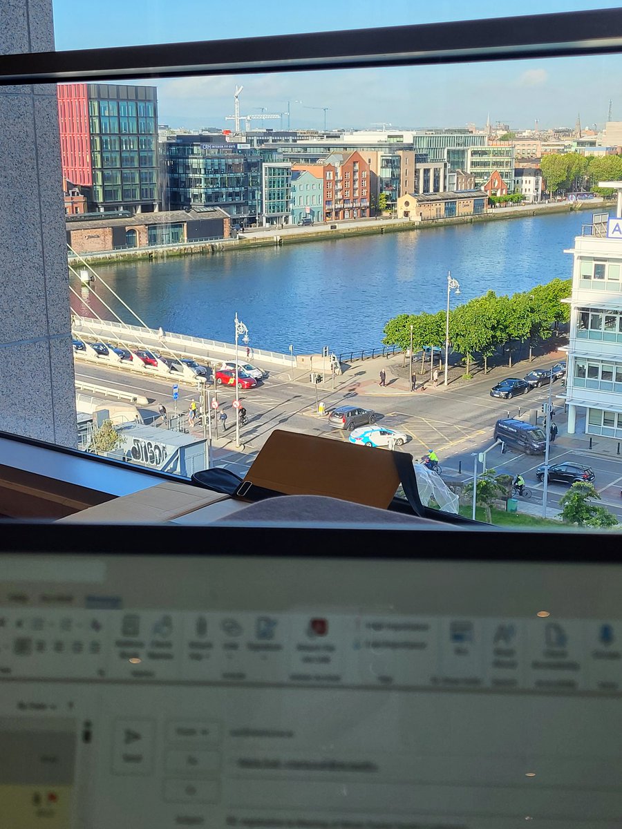 This is my work desk for today lovely view of the liffey ' - looking forward to  Meeting of Minds #WhereDigitalHealthThrives <a href="/TheCCD/">The Convention Centre Dublin</a>