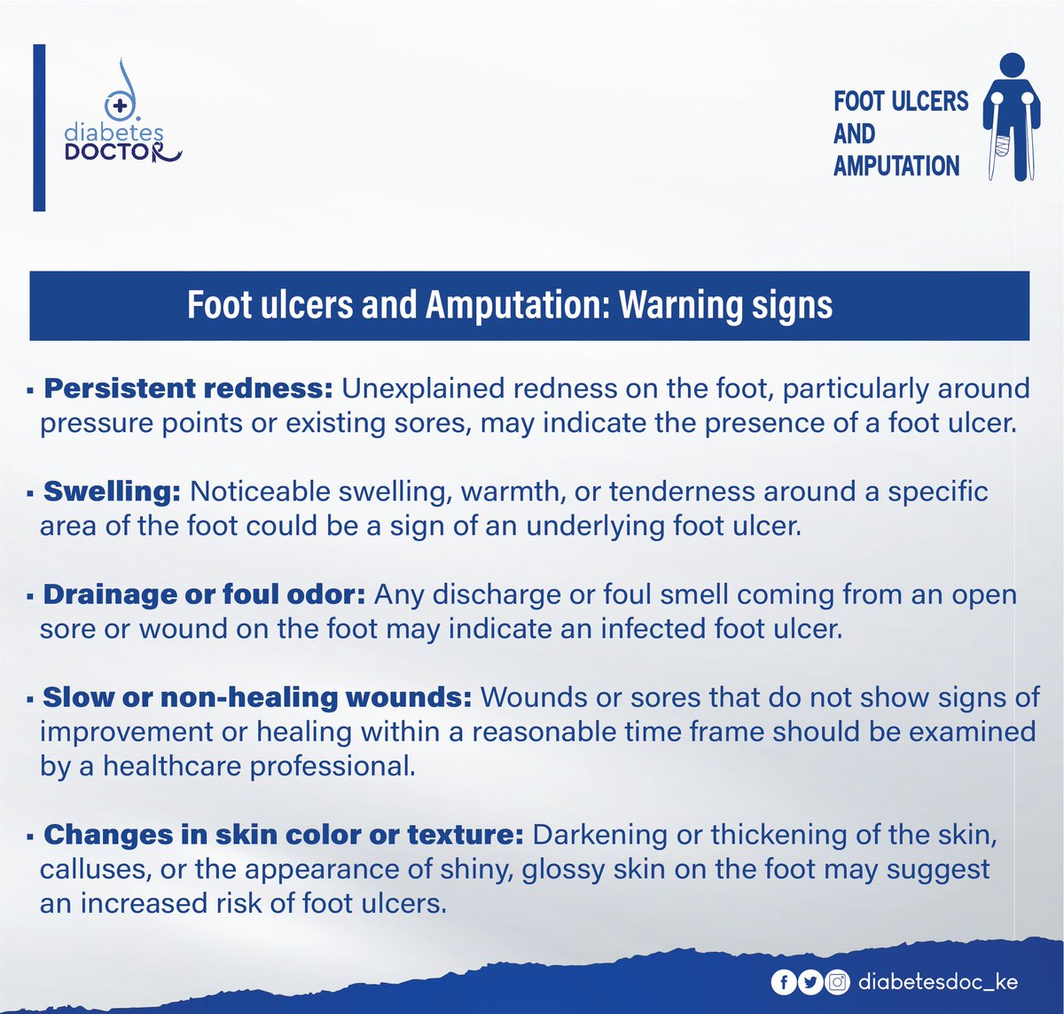 Don't underestimate the importance of identifying the risk factors and warning signs of foot ulcers and amputation in diabetes. Early intervention saves lives and limbs! Let's raise awareness together.#DiabetesComplications #AmputationRisk #FootHealth #DiabetesAwareness