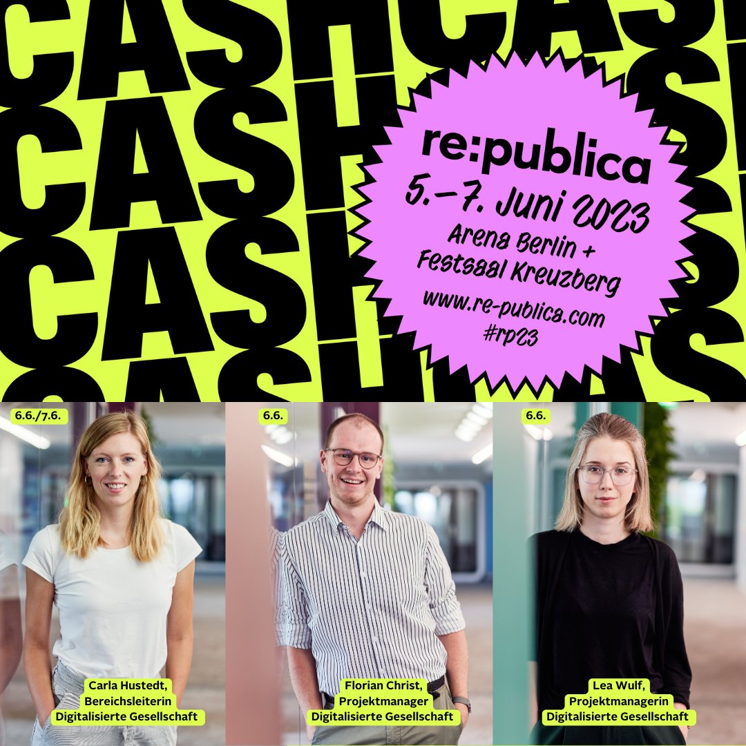 Let's talk about money!💸 Die <a href="/republica/">re:publica</a> steht in diesem Jahr unter dem
Motto #Cash. Vom 5.-7. Juni 2023 findet das Festival für die digitale
Gesellschaft in der <a href="/ARENABerlin/">ARENA BERLIN</a> und dem <a href="/Festsaal/">Festsaal Kreuzberg</a> Kreuzberg statt. Auch wir sind vor Ort am Start! Wer? Wann? Wo? 👇

visual: re:publica